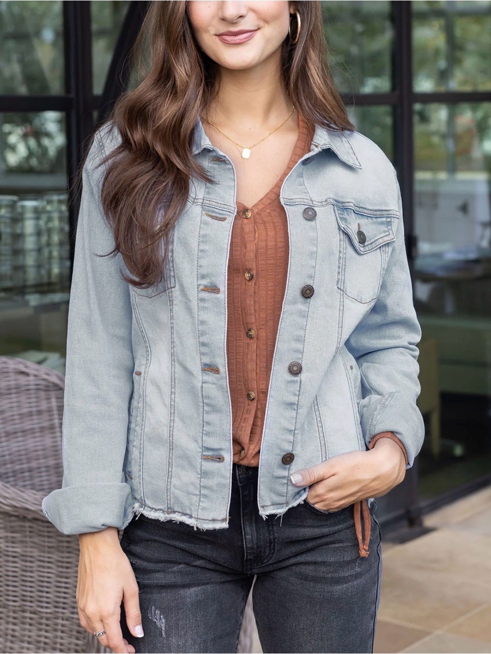 0013 Women's Light Blue Denim Jean Jacket - Classic Casual Layer - Picture 1 of 4
